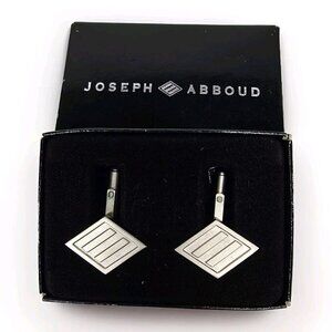 VTG JOSEPH ABBOUD Silver Tone Metal Men Cufflinks Logo Diamond Shape Hinged Back